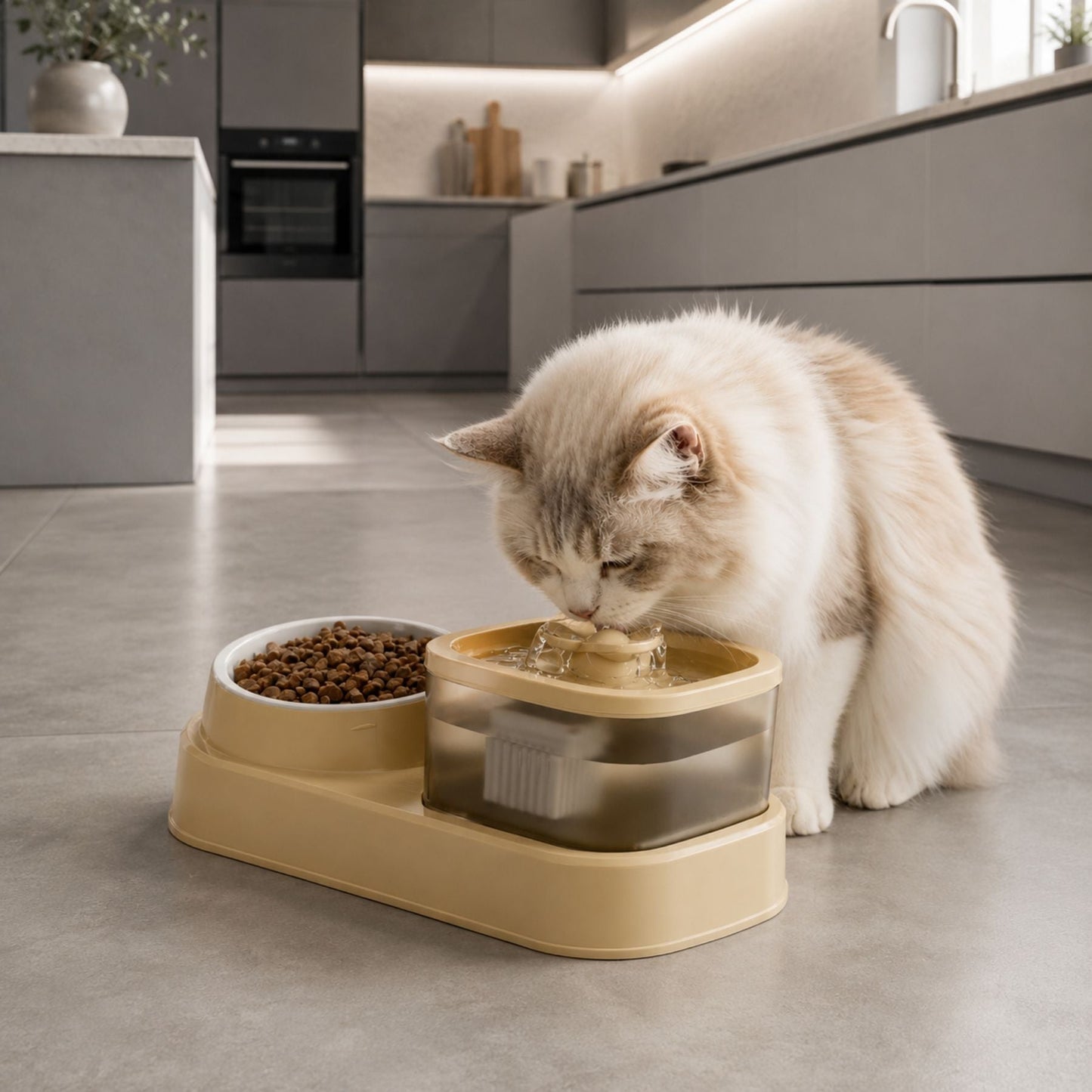 2-i-1 Kattfontän & Matskål