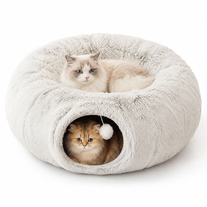 2-i-1 Kattunnel & Kattbädd i Plysch