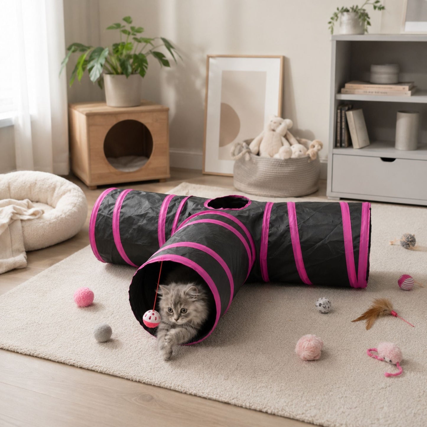 3-Vägs Kattunnel med Hängande Boll