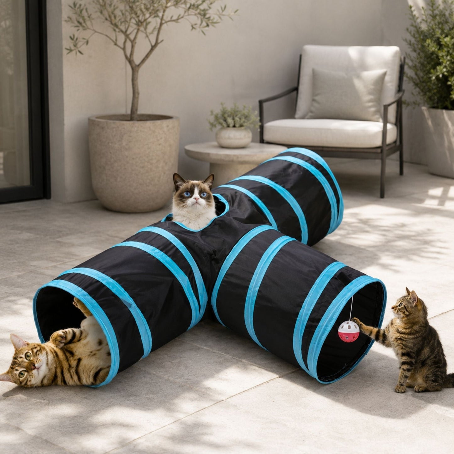 3-Vägs Kattunnel med Hängande Boll