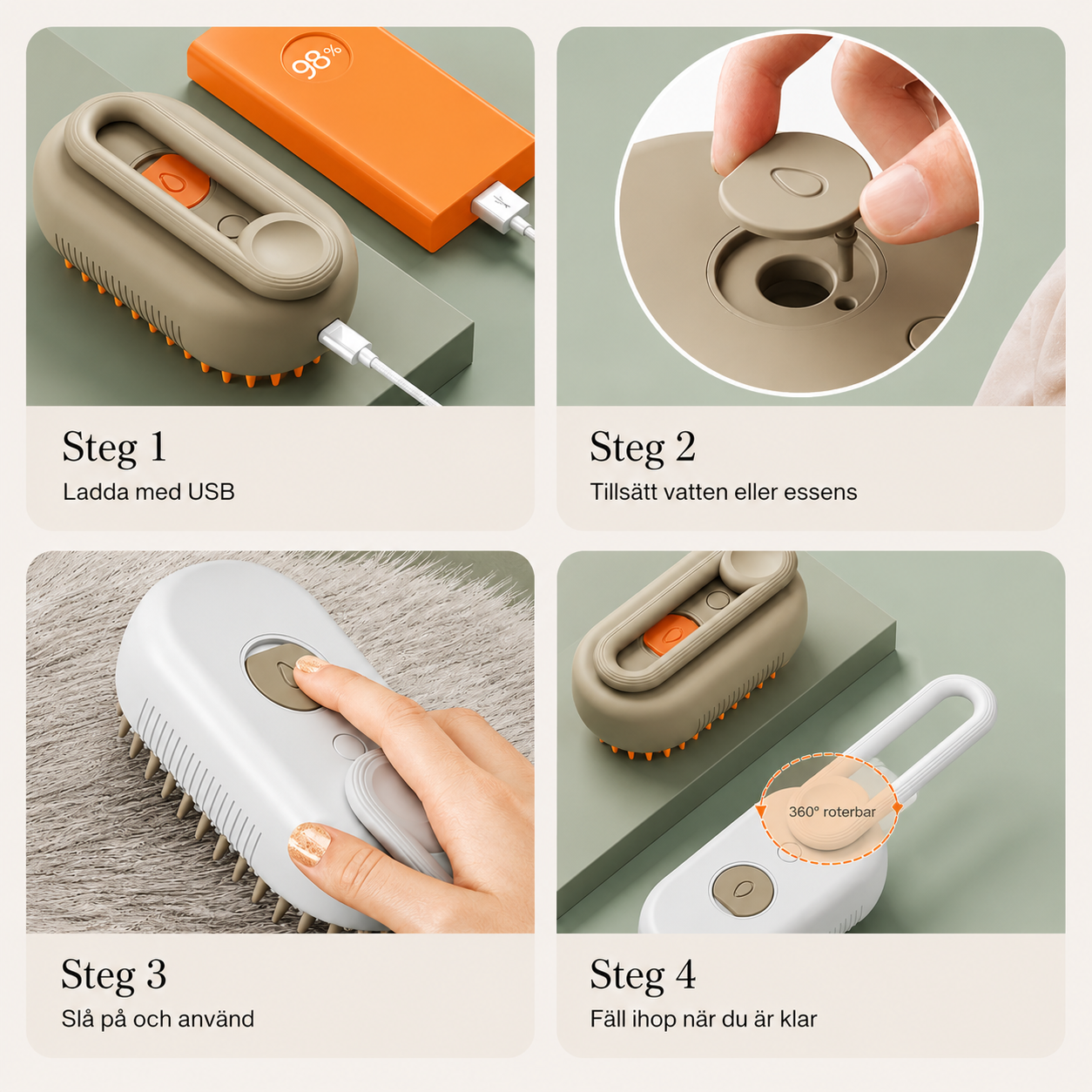 SteamGlow Groomingborste – 3-i-1