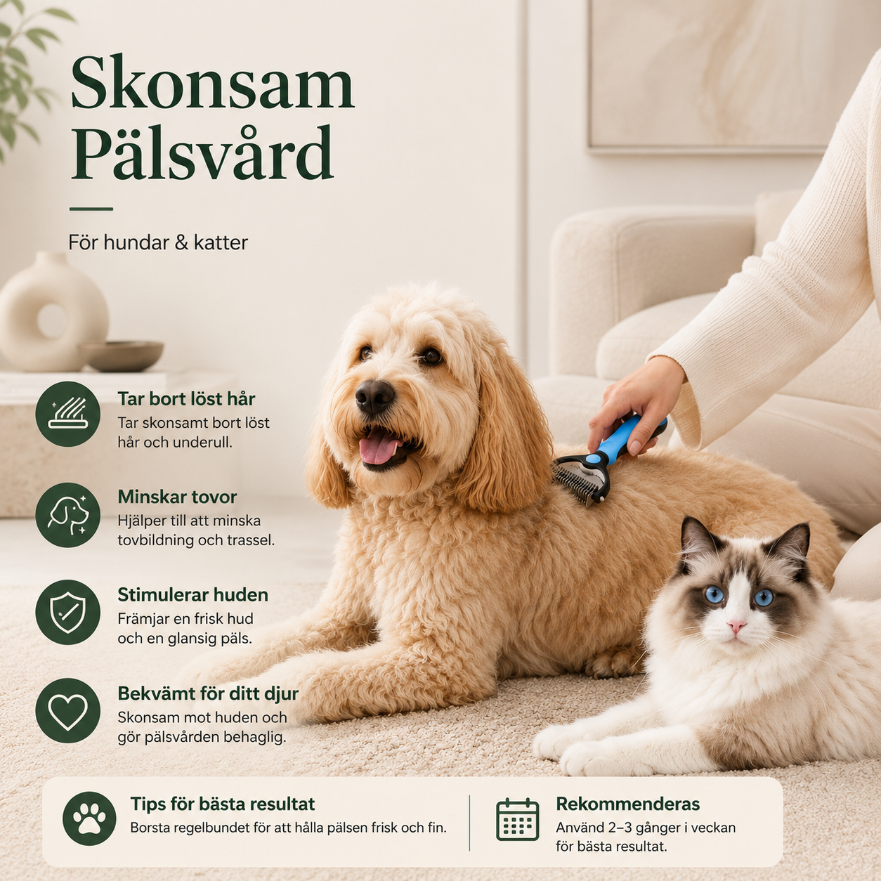 Dubbelsidig Pälsborste för Hund & Katt