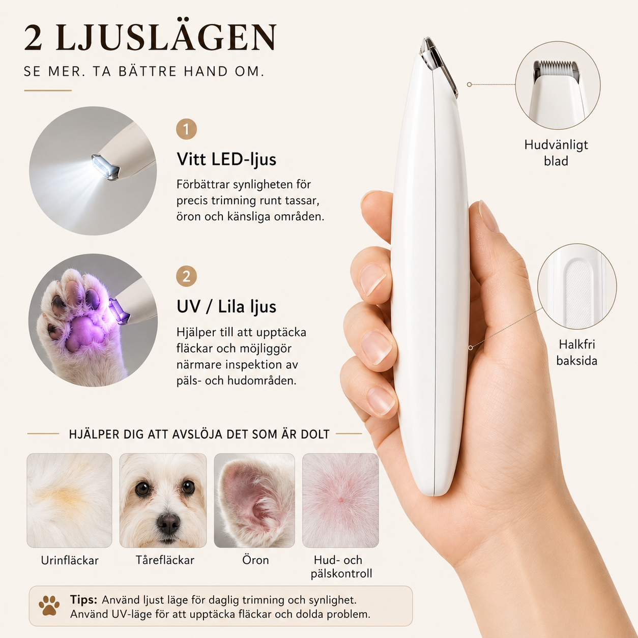 Sladdlös Tass- & Pälstrimmer, LED