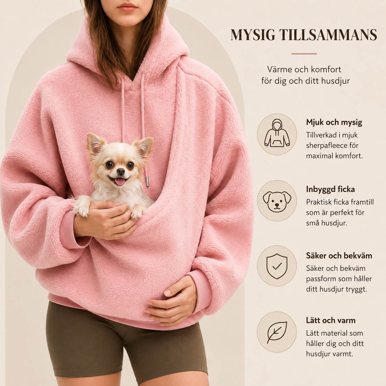 Sherpa Hoodie med Husdjursficka, Dam