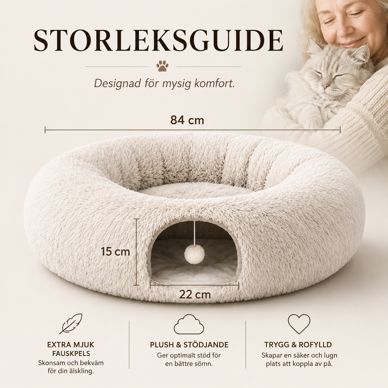 2-i-1 Kattunnel & Kattbädd i Plysch