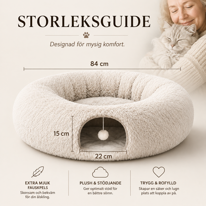 2-i-1 Kattunnel & Kattbädd i Plysch