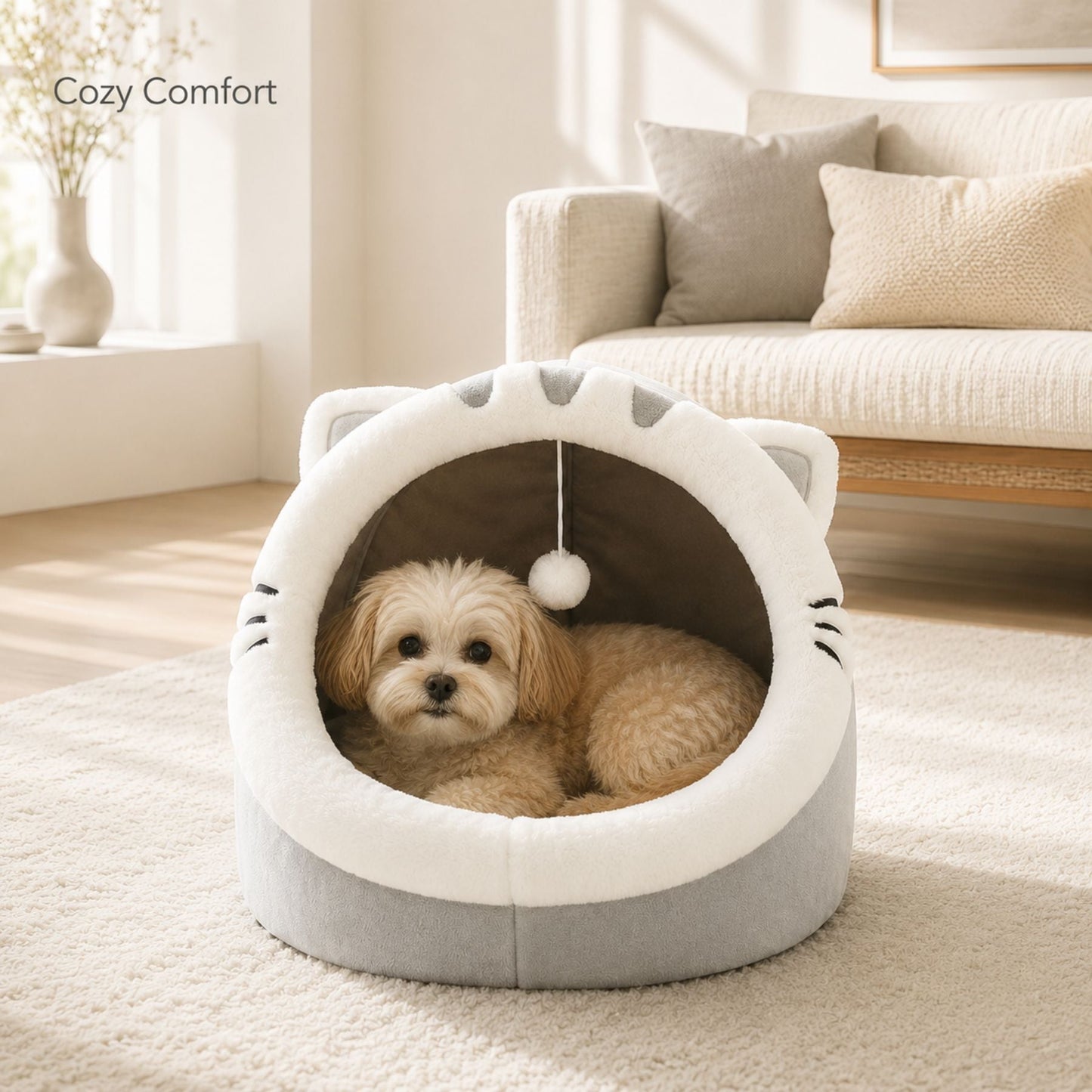 Kattgrotta i Plysch med Hängande Leksak