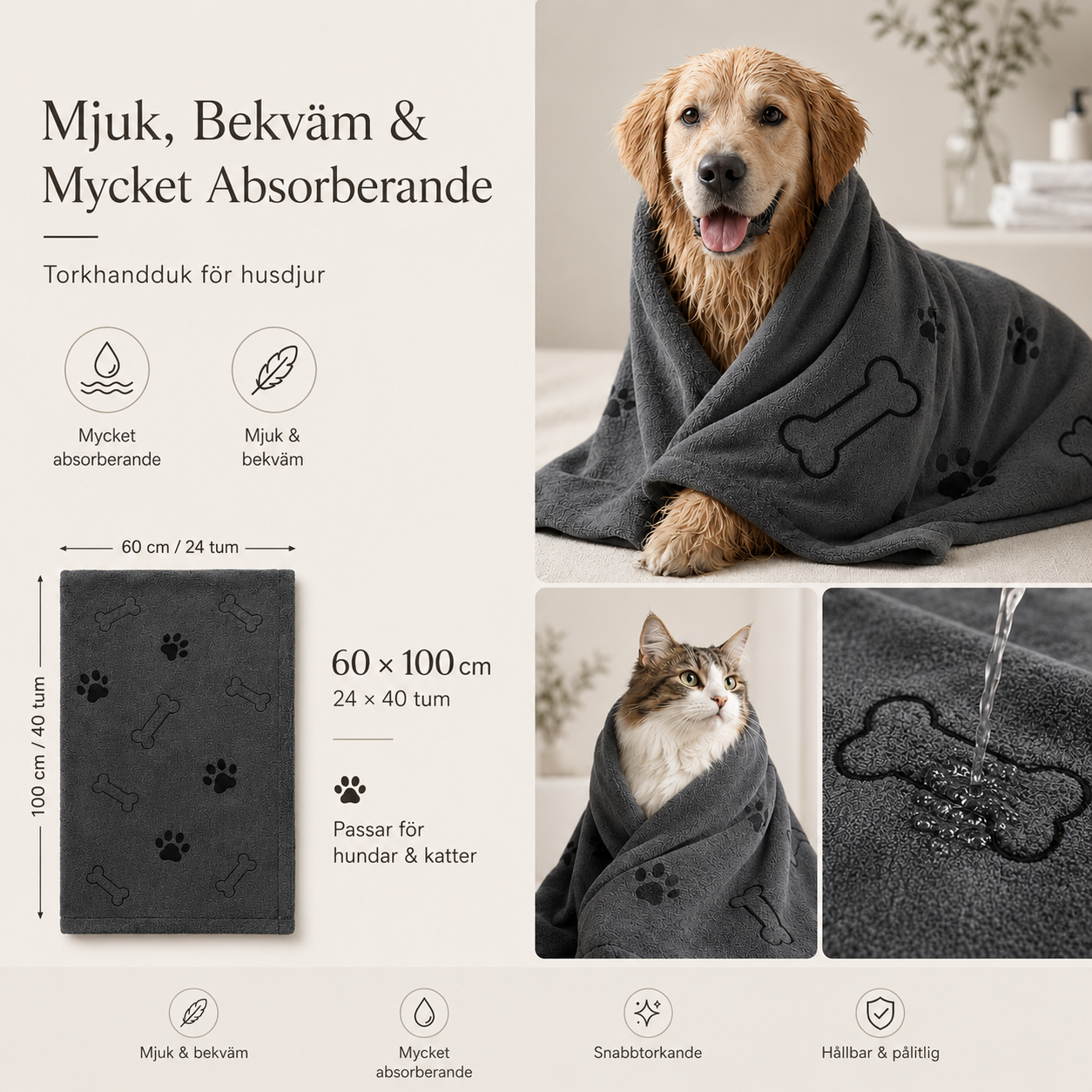 Mikrofiberhandduk för Hund & Katt