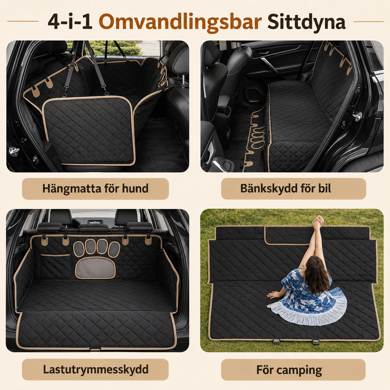 Quiltat Bilskydd för Hund – Baksäte