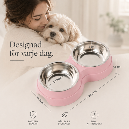 Premium Dubbelskål för Katt & Liten Hund
