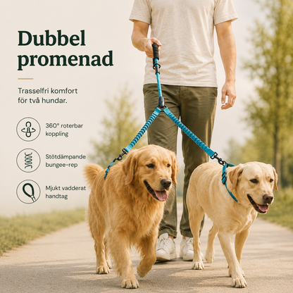 Dubbelt Hundkoppel med Stötdämpning