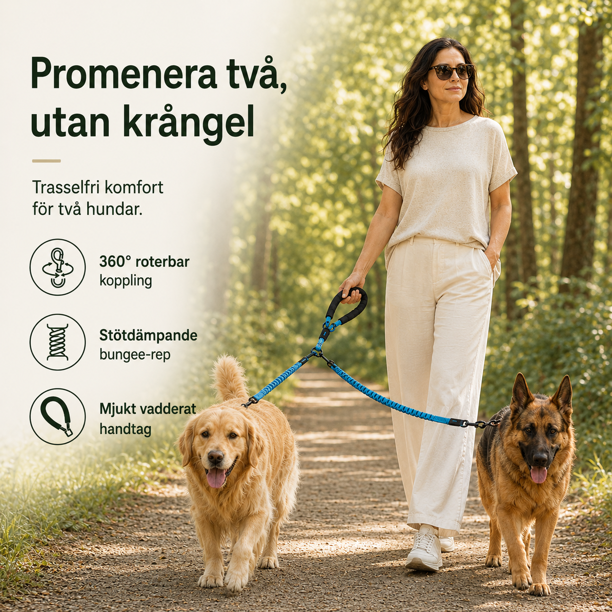 Dubbelt Hundkoppel med Stötdämpning