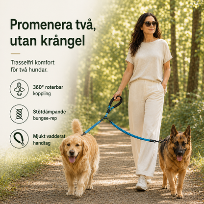 Dubbelt Hundkoppel med Stötdämpning