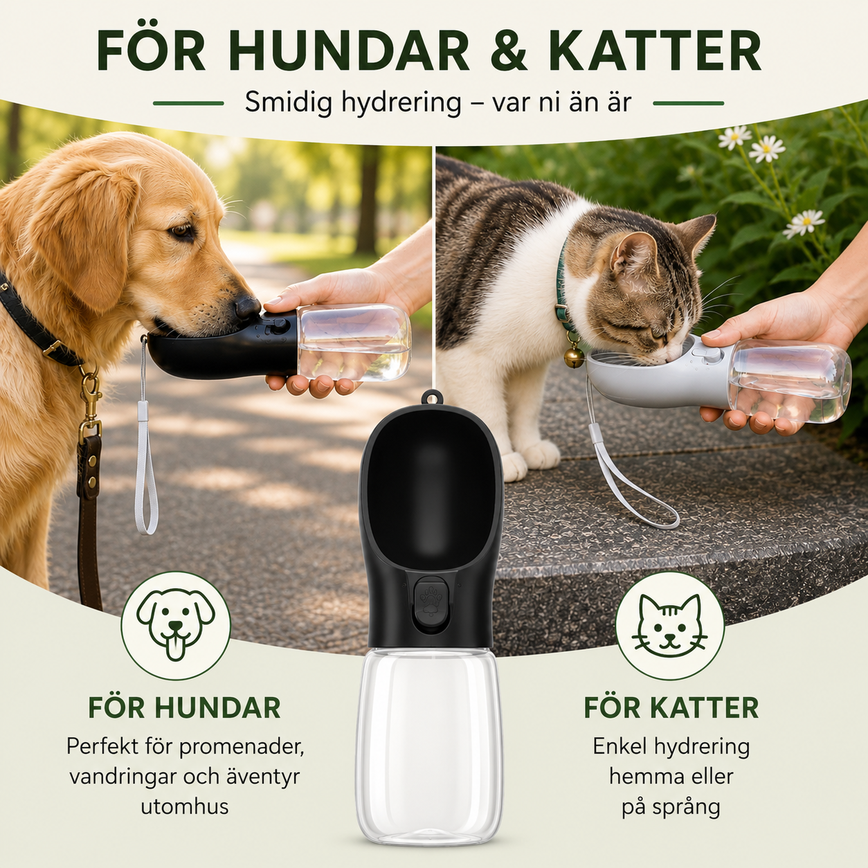 Portabel Vattenflaska för Hund & Katt