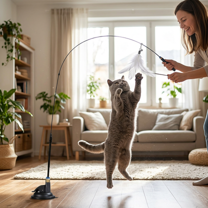 Cat Feather Wand Teaser Toy in use