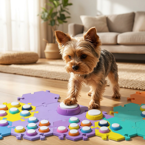 Recordable Pet Talk Buttons in use