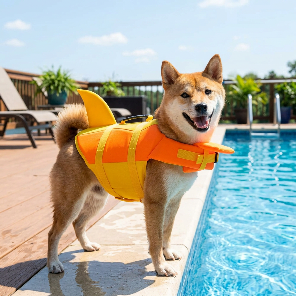 Shark Dog Life Vest in use