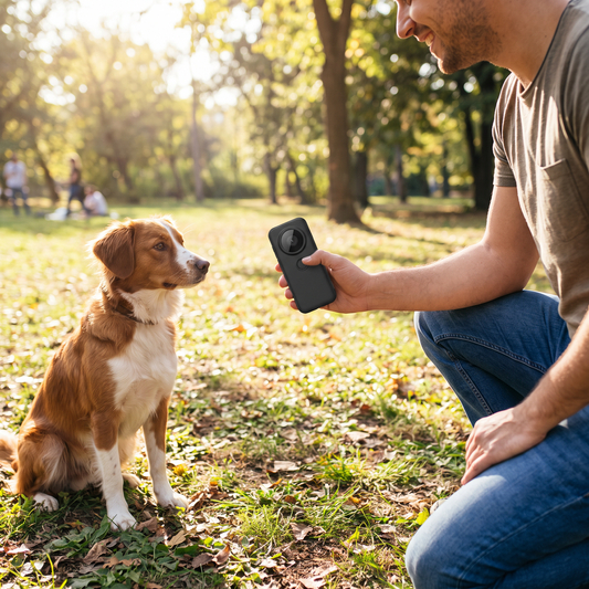 Ultraljudstränare med LED-lampa används på hund i parken