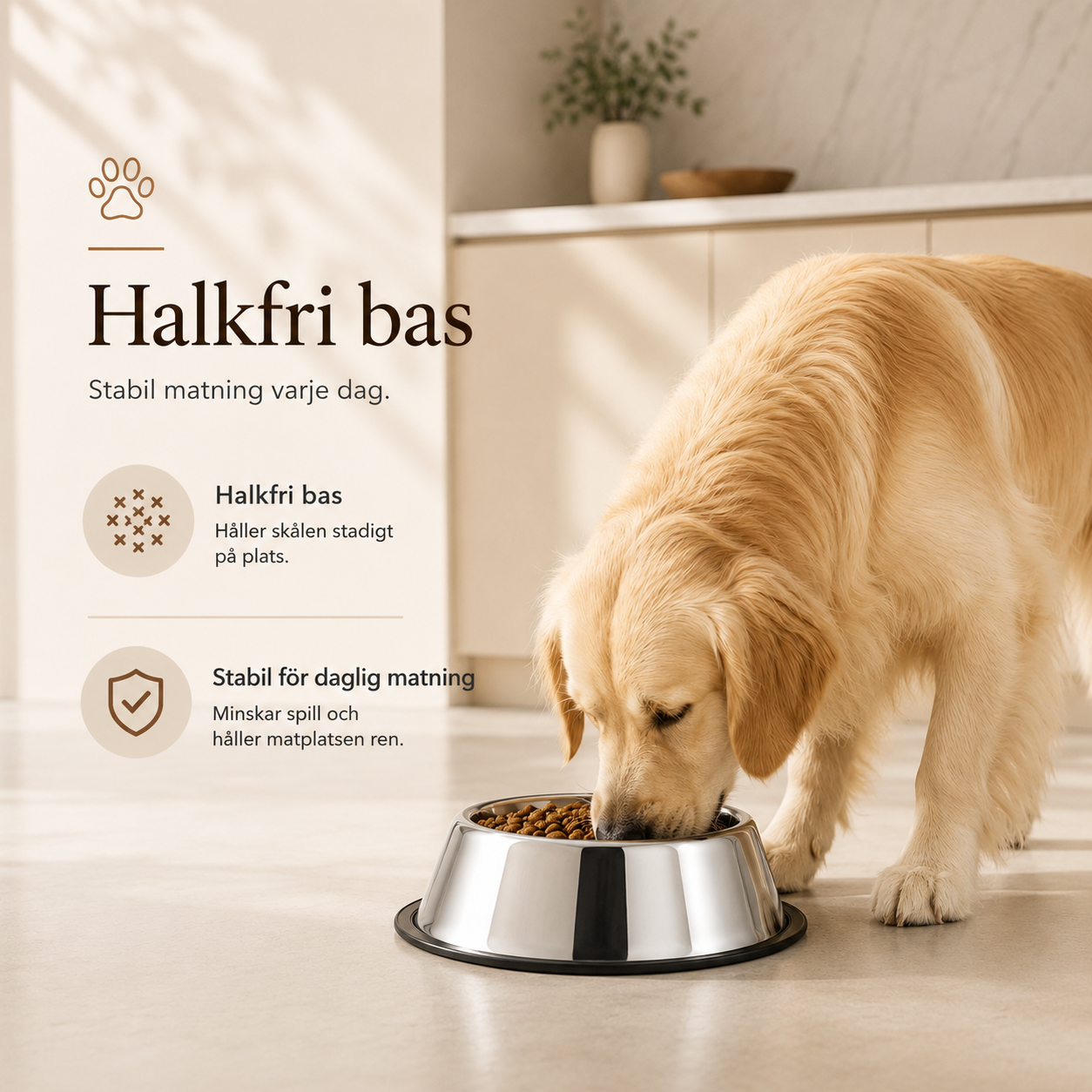 Matskål i Rostfritt Stål, Halkfri Botten
