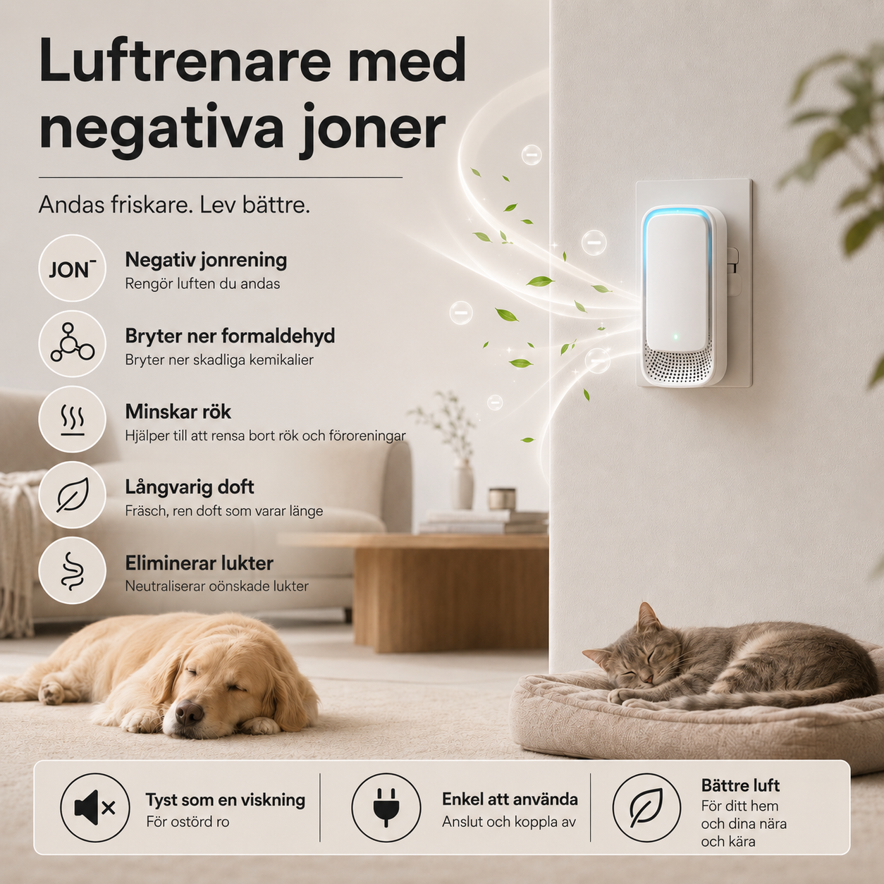 4-Pack Luftrenare med Negativa Joner